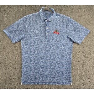 Johnnie-O Polo Shirt Mens Medium Blue Legacy Cup Golf Trophy Floral Performance